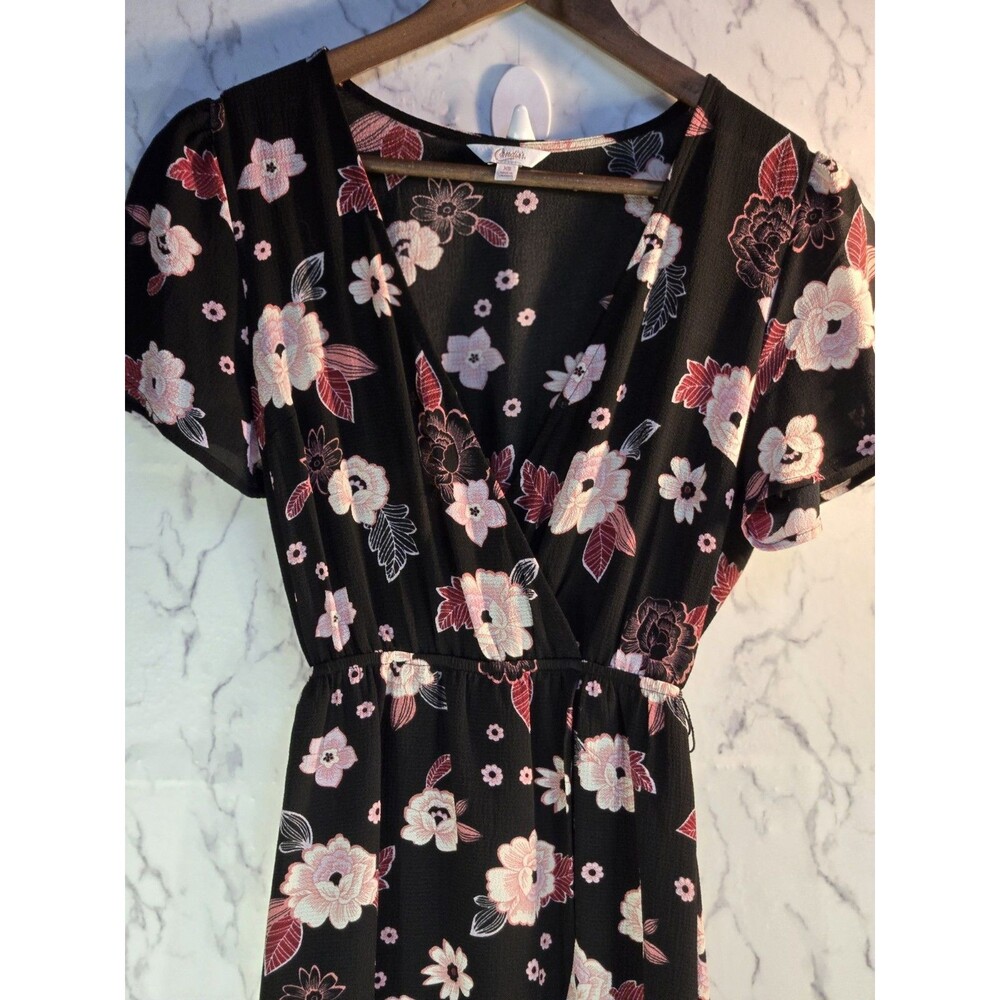 Candies Women's XS Long Dress With Shorts, Black And Pink Floral 54" In Length